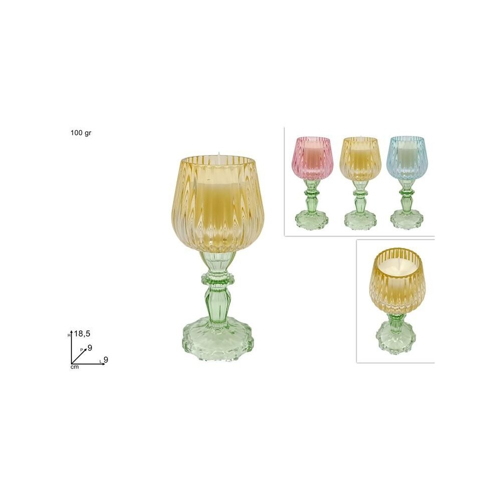 CALICE IN VETRO 18.5CM C CANDELA 100GR 3COL